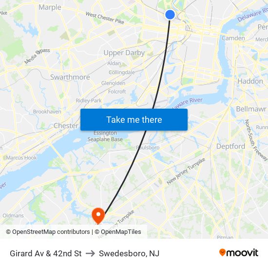 Girard Av & 42nd St to Swedesboro, NJ map