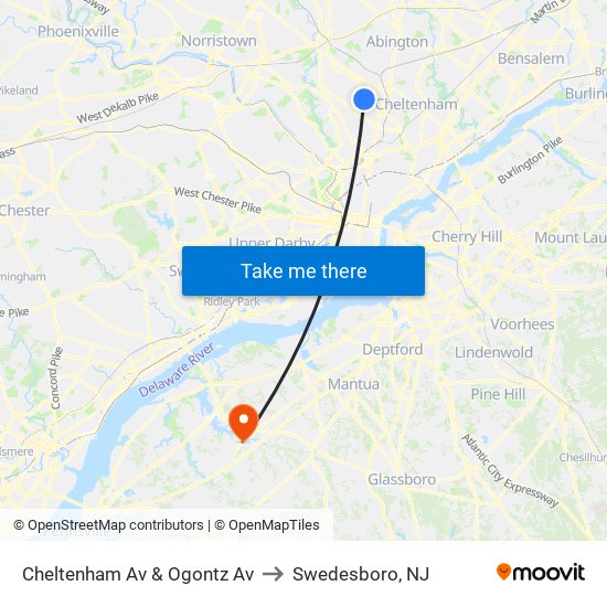 Cheltenham Av & Ogontz Av to Swedesboro, NJ map