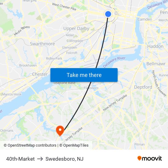 40th-Market to Swedesboro, NJ map