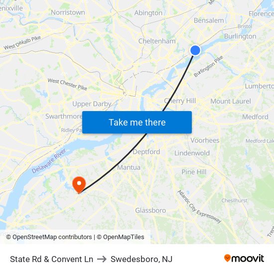 State Rd & Convent Ln to Swedesboro, NJ map