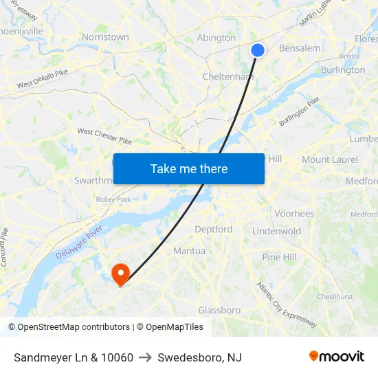 Sandmeyer Ln & 10060 to Swedesboro, NJ map