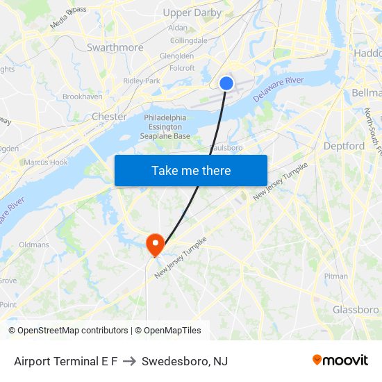 Airport Terminal E F to Swedesboro, NJ map