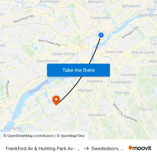 Frankford Av & Hunting Park Av - Fs to Swedesboro, NJ map