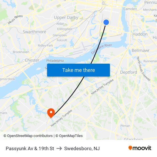 Passyunk Av & 19th St to Swedesboro, NJ map