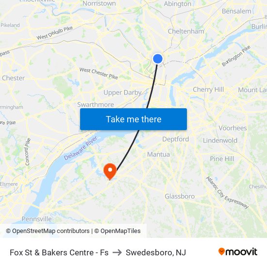 Fox St & Bakers Centre - Fs to Swedesboro, NJ map