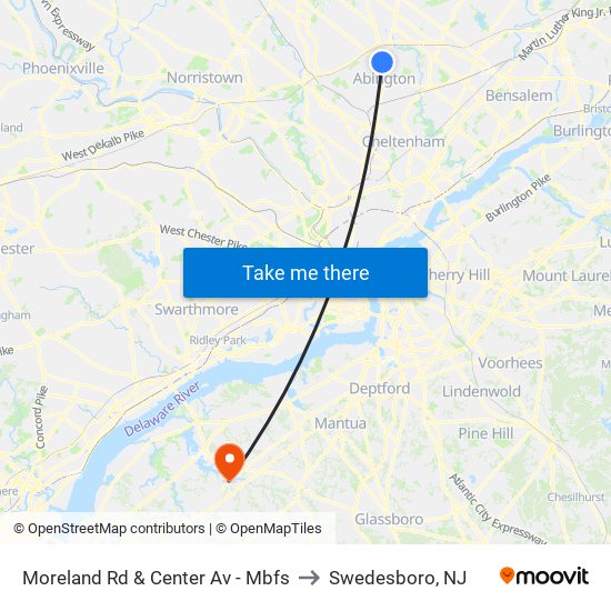 Moreland Rd & Center Av - Mbfs to Swedesboro, NJ map