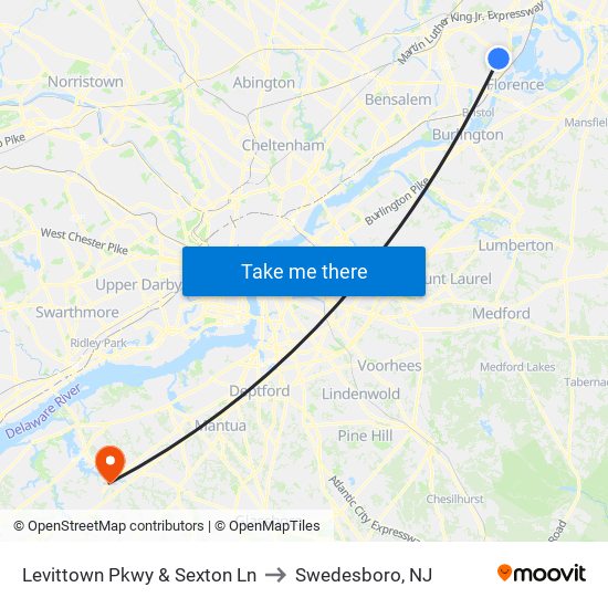 Levittown Pkwy & Sexton Ln to Swedesboro, NJ map