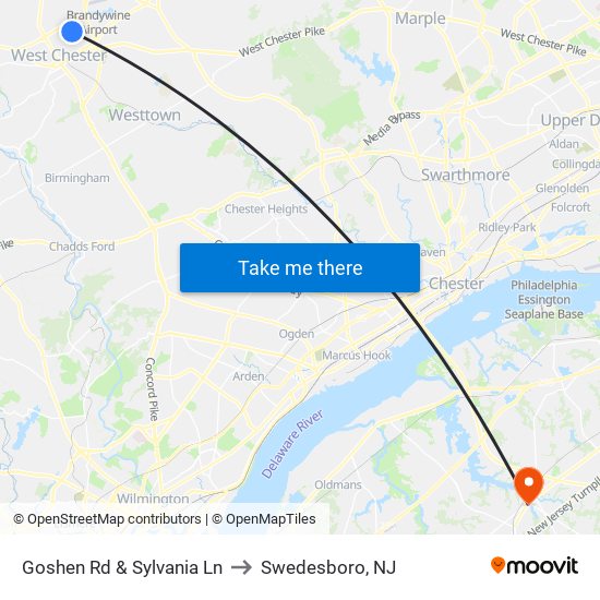 Goshen Rd & Sylvania Ln to Swedesboro, NJ map