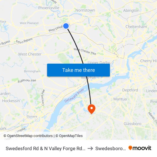 Swedesford Rd & N Valley Forge Rd - Mbfs to Swedesboro, NJ map