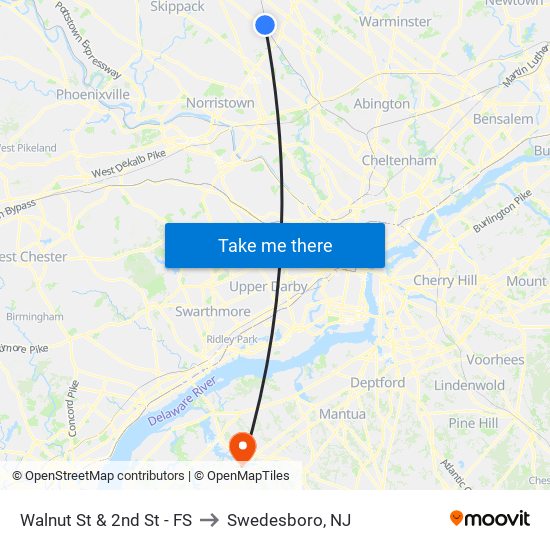 Walnut St & 2nd St - FS to Swedesboro, NJ map