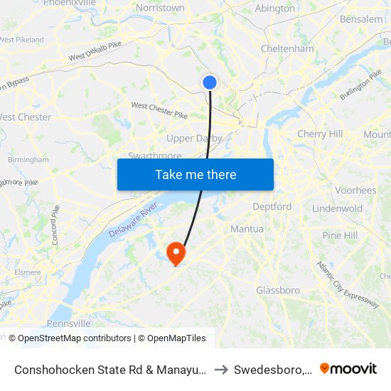 Conshohocken State Rd & Manayunk Rd to Swedesboro, NJ map