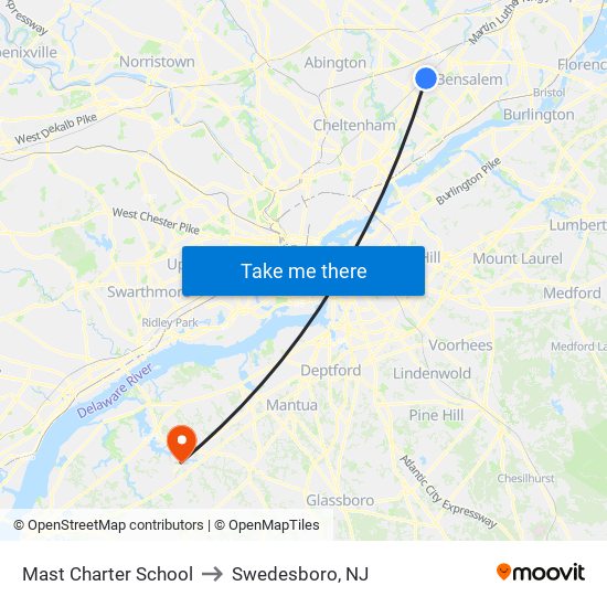 Mast Charter School to Swedesboro, NJ map