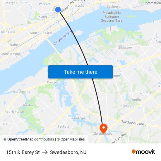 15th & Esrey St to Swedesboro, NJ map