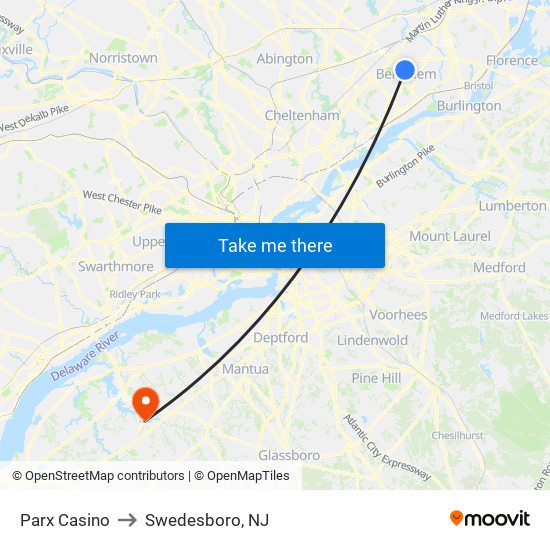 Parx Casino to Swedesboro, NJ map