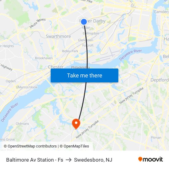 Baltimore Av Station - Fs to Swedesboro, NJ map