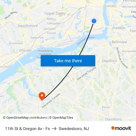 11th St & Oregon Av - Fs to Swedesboro, NJ map