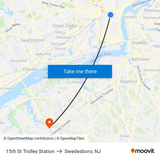 15th St Trolley Station to Swedesboro, NJ map