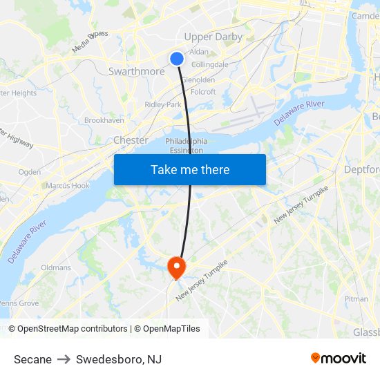 Secane to Swedesboro, NJ map