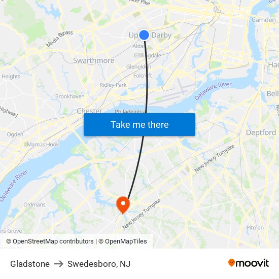 Gladstone to Swedesboro, NJ map