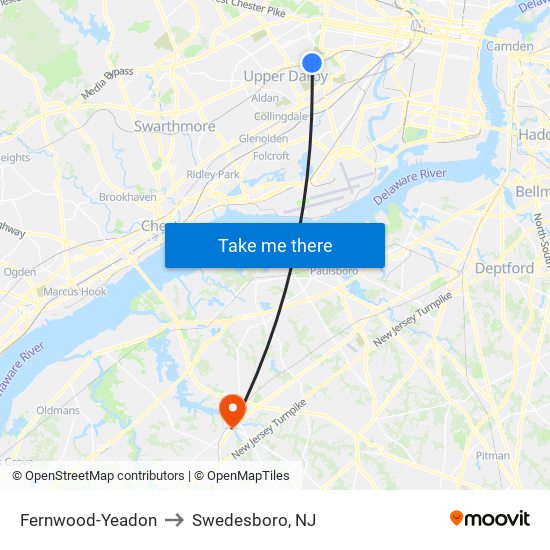 Fernwood-Yeadon to Swedesboro, NJ map