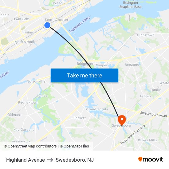 Highland Avenue to Swedesboro, NJ map
