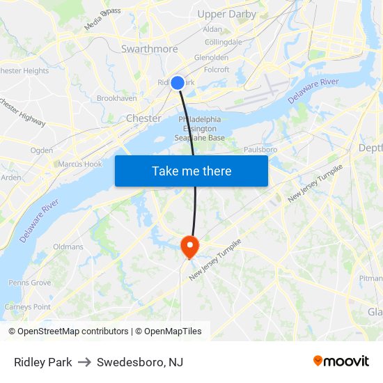 Ridley Park to Swedesboro, NJ map