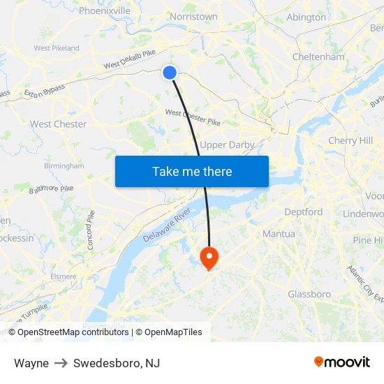 Wayne to Swedesboro, NJ map