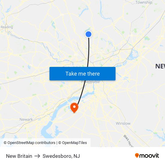 New Britain to Swedesboro, NJ map