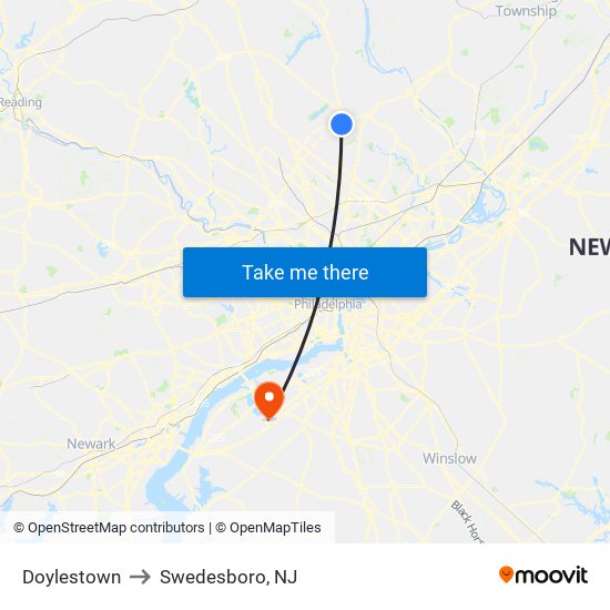 Doylestown to Swedesboro, NJ map