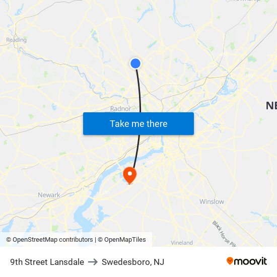 9th Street Lansdale to Swedesboro, NJ map