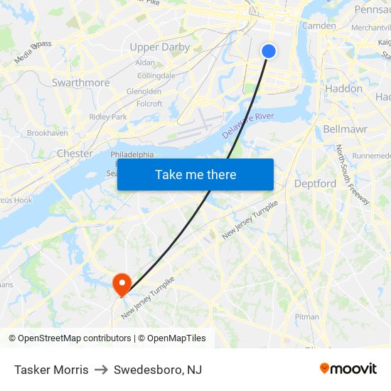 Tasker Morris to Swedesboro, NJ map
