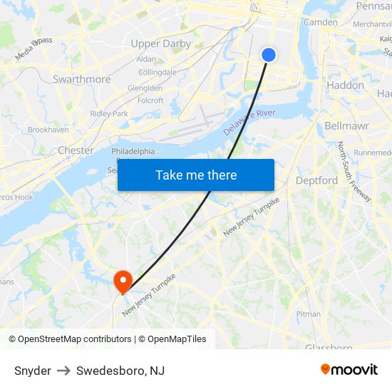 Snyder to Swedesboro, NJ map