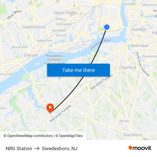 NRG Station to Swedesboro, NJ map