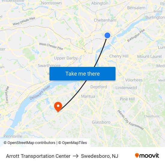 Arrott Transportation Center to Swedesboro, NJ map