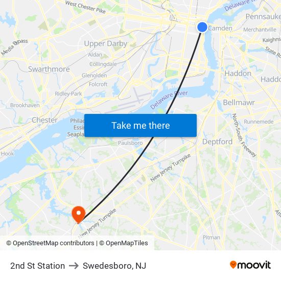 2nd St Station to Swedesboro, NJ map