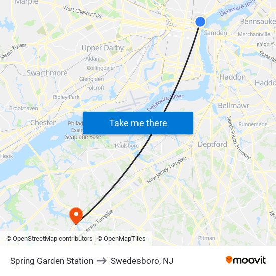 Spring Garden Station to Swedesboro, NJ map