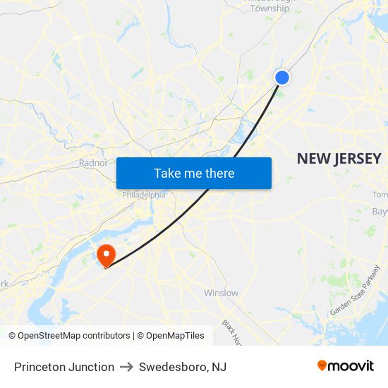 Princeton Junction to Swedesboro, NJ map