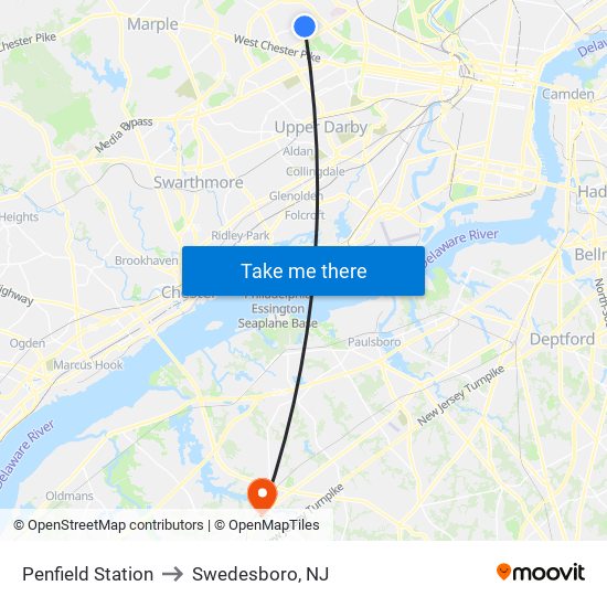 Penfield Station to Swedesboro, NJ map