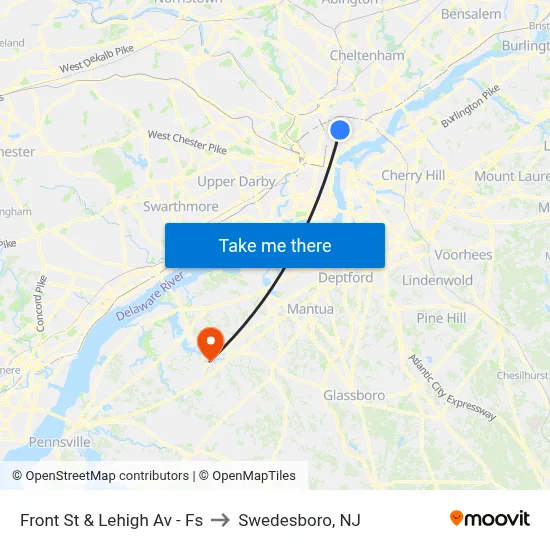 Front St & Lehigh Av - Fs to Swedesboro, NJ map