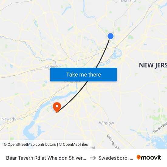 Bear Tavern Rd at Wheldon Shivers Dr to Swedesboro, NJ map