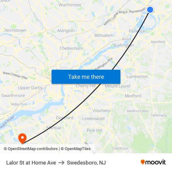 Lalor St at Home Ave to Swedesboro, NJ map