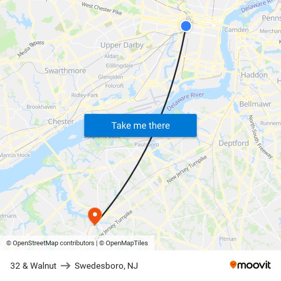 32 & Walnut to Swedesboro, NJ map