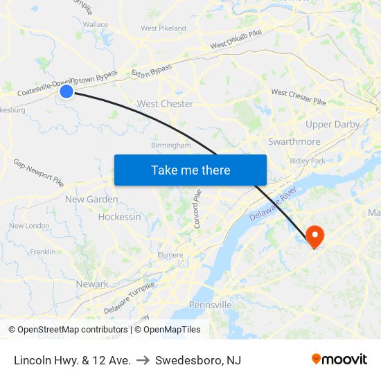 Lincoln Hwy. & 12 Ave. to Swedesboro, NJ map