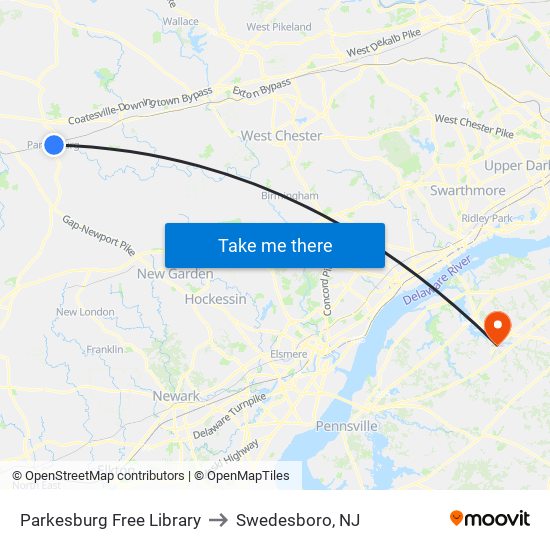 Parkesburg Free Library to Swedesboro, NJ map