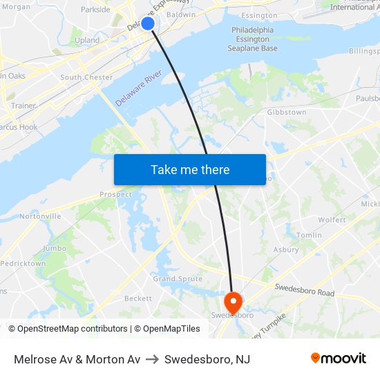 Melrose Av & Morton Av to Swedesboro, NJ map