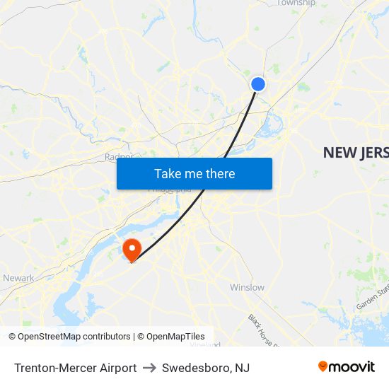 Trenton-Mercer Airport to Swedesboro, NJ map
