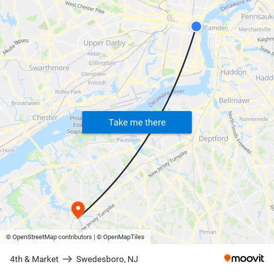 4th & Market to Swedesboro, NJ map