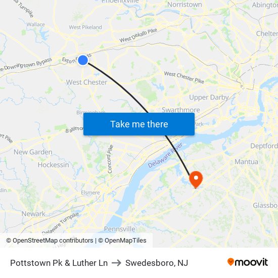 Pottstown Pk & Luther Ln to Swedesboro, NJ map