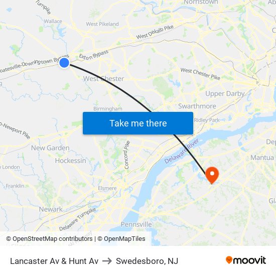 Lancaster Av & Hunt Av to Swedesboro, NJ map