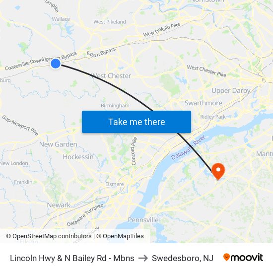 Lincoln Hwy & N Bailey Rd - Mbns to Swedesboro, NJ map